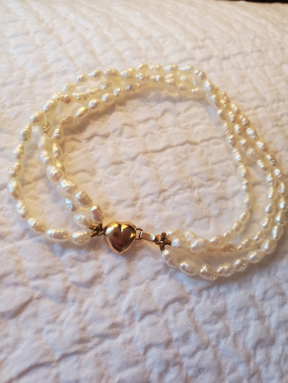 Vintage multi-strand Freshwater pearl bracelet with authentic 14k Heart Clasp